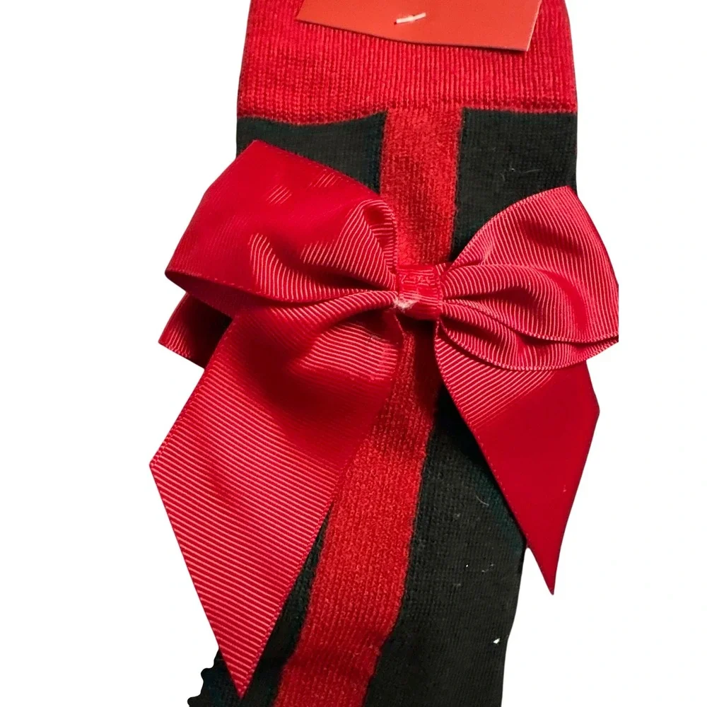 Holiday Novelty Over The Knee Socks Black Red Stripe Red Bow Shoe Size 4-10 NWT